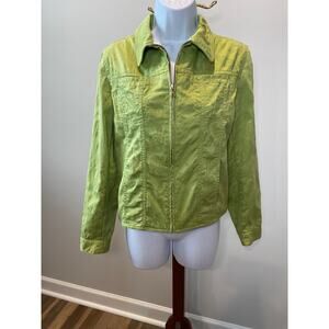 Jones New York Signature Chartreuse Monochrome Floral Zip Blazer – Size S